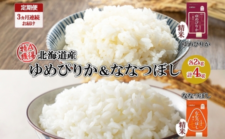 食べ比べセット ゆめぴりか 喜ななつぼし 北海道産 精米 食べ比べセット【各2kg 計4kg】【定期便 全3回】