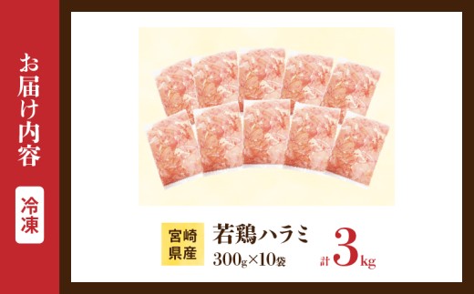 希少部位 宮崎県産 若鶏 ハラミ 計3kg 鶏肉 とり 鳥 国産 小分け 真空パック おかず お弁当 おつまみ 食品 チキン 簡単調理 鶏飯 焼き鳥 焼肉 炒め物 揚げ物 唐揚げ チキンカレー おすす