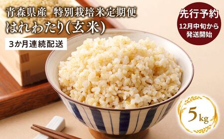 ≪令和8年産 先行予約≫12月中旬よりお届け! 【3カ月定期便】特別栽培米 はれわたり玄米5kg×3回【青森県 平川市】先行予約 米 お米 玄米 青森県産 産地直送 おにぎり 朝ご飯 冷めてもおいしい ご飯  コメ こめ 白米 ごはん ブランド米 特A 特A米 お取り寄せ グルメ