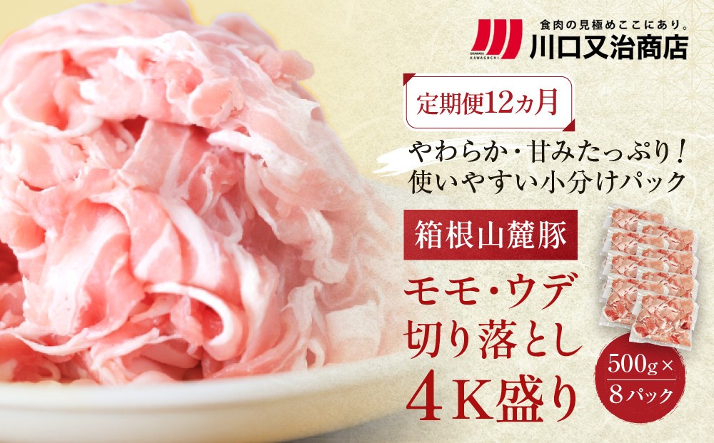 
                  【定期便12ヵ月】箱根山麓豚　モモ・ウデ切り落とし４K盛り(500ｇ×８パック)【 箱根山麓豚 切り落とし 神奈川県 小田原市 】
                