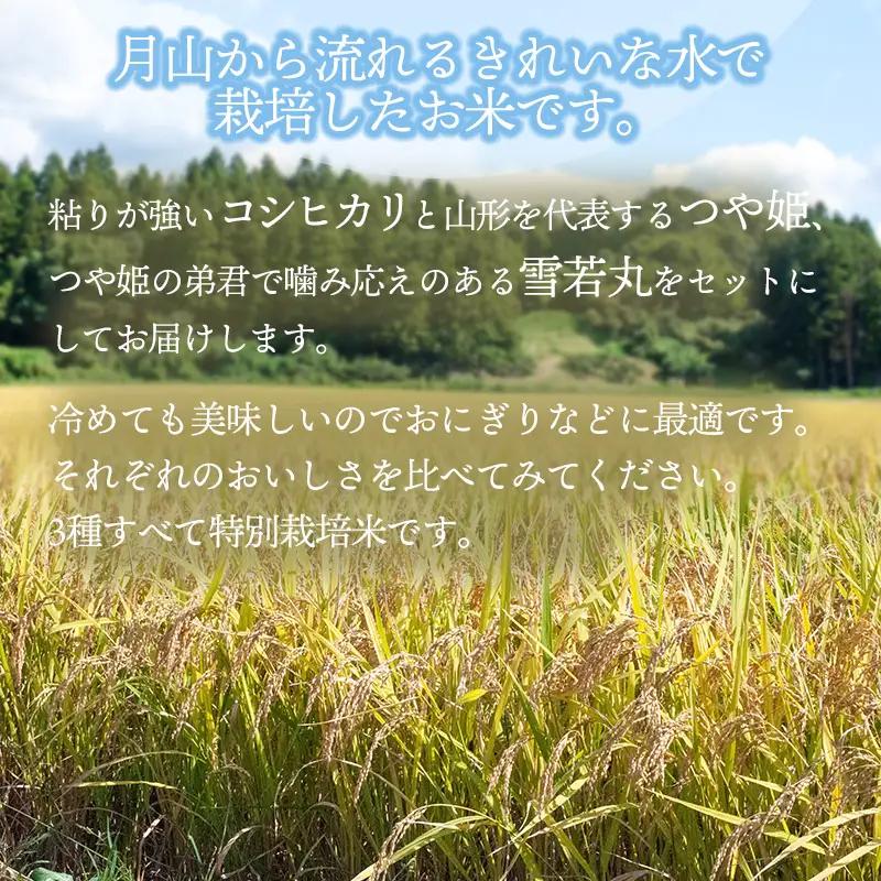 特別栽培米 コシヒカリ・つや姫・雪若丸 各3kg (計9kg) 令和8年産 山形県鶴岡市産　K-866 黒川まるいし農場