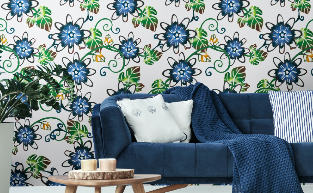 紅型壁紙 2m AERAS アエラス | 紅琉 BINRYU アラヤプランニング株式会社 | 沖縄 伝統工芸 びんがた 紅型 | 防炎 抗菌 壁紙 | テキスタイル インテリア モダン ナチュラル |