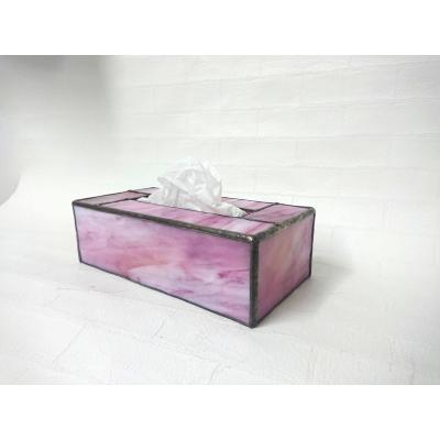 ふるさと納税 飯能市 ステンドグラスのボックスティッシュケース(高さ10cm)マーブルピンク[52217190]