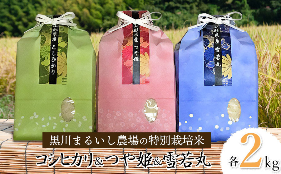
                  【令和7年産】 黒川まるいし農場の特別栽培米 コシヒカリ・つや姫・雪若丸　各2kg (計6kg) 　山形県鶴岡市産　K-750　| つやひめ こしひかり ゆきわかまる 6キロ 米どころ 庄内米 ブランド米 米 コメ こめ 精米 ご飯 ごはん 美味しい お取り寄せ 農家直送 東北 国産 おすすめ 人気 返礼品
                