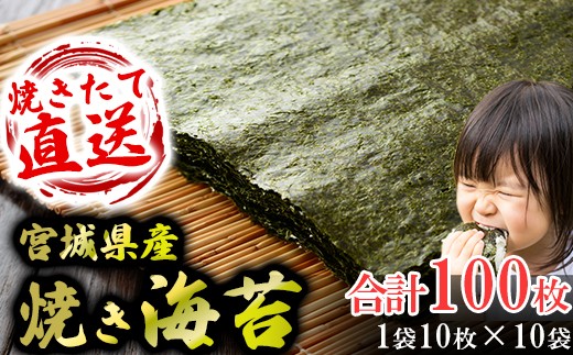 海苔 七ヶ浜 ( 宮城県 ) 産 焼き 1袋10枚入 10袋(100枚) ｜ 焼海苔 寿司 おにぎり 小分け のり ノリ 宮城県 七ヶ浜町 ｜ ys-yknr-zen-100 魚介 お正月準備 おすすめ返礼品