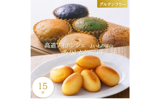 ＜グルテンフリー＞焼き菓子セット15個入　高道フィナンシェ -よいもの富山- &ハレとケ マドレーヌ【1704652】