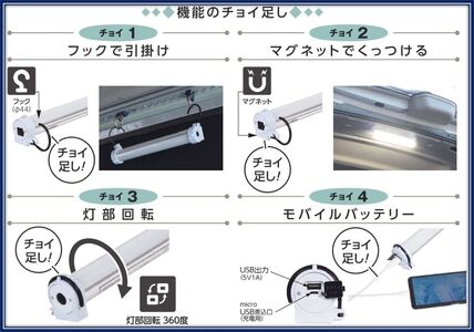 マグピタチューバー7W (屋外型)｜充電式 LED照明 マグネット型 車内作業 作業灯 防災対策 災害 屋外 ポータブル 持ち運び コードレス [0376]