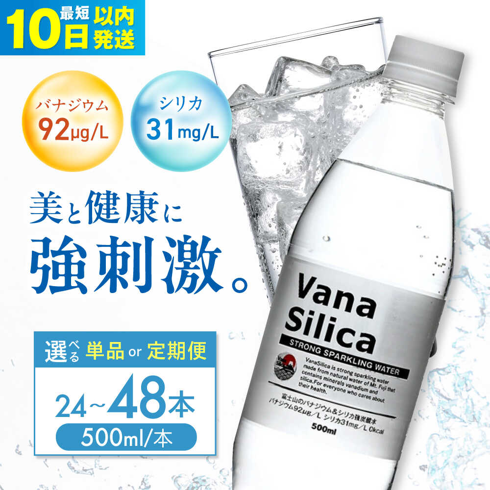 【ふるさと納税】【10日以内発送】【選べる本数＆定期便】VanaSilica（バナシリカ） 富士山のバナジウム＆シリカ 強炭酸水 500ml 24本 48本 炭酸 強炭酸 炭酸水 大容量 割り材 割材 ペットボトル お水 飲料 飲料水 ドリンク 備蓄 大阪府高槻市/クリックル株式会社[AOEH009]