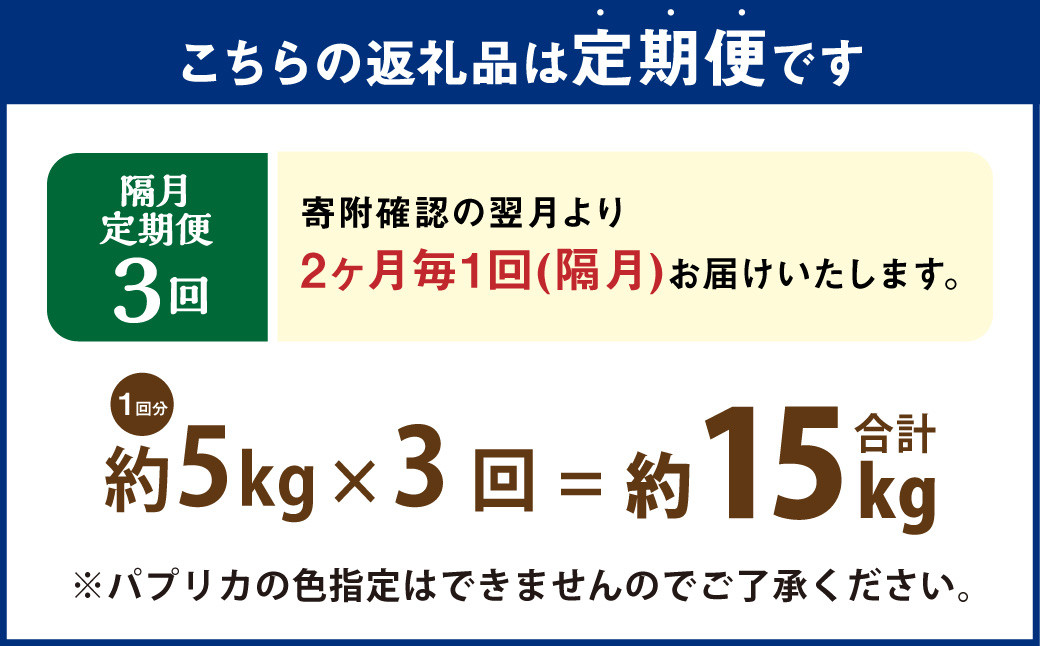 【隔月3回定期便】 大分県 九重町産 温泉パプリカ 計約15kg（約5kg×3回）