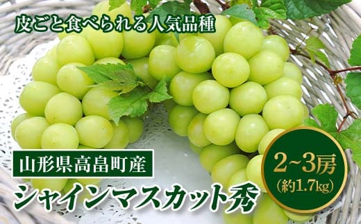 
            ≪先行予約≫山形県 高畠町産 シャインマスカット 秀品 約1.7kg(2~3房) ぶどう ブドウ 葡萄 マスカット 大粒 種なし 高級 くだもの 果物 フルーツ 秋果実 産地直送 F20B-741
          