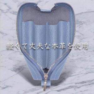 革工房いんのしま 牛革ファスナーペンケース3本挿し【色:サックス】