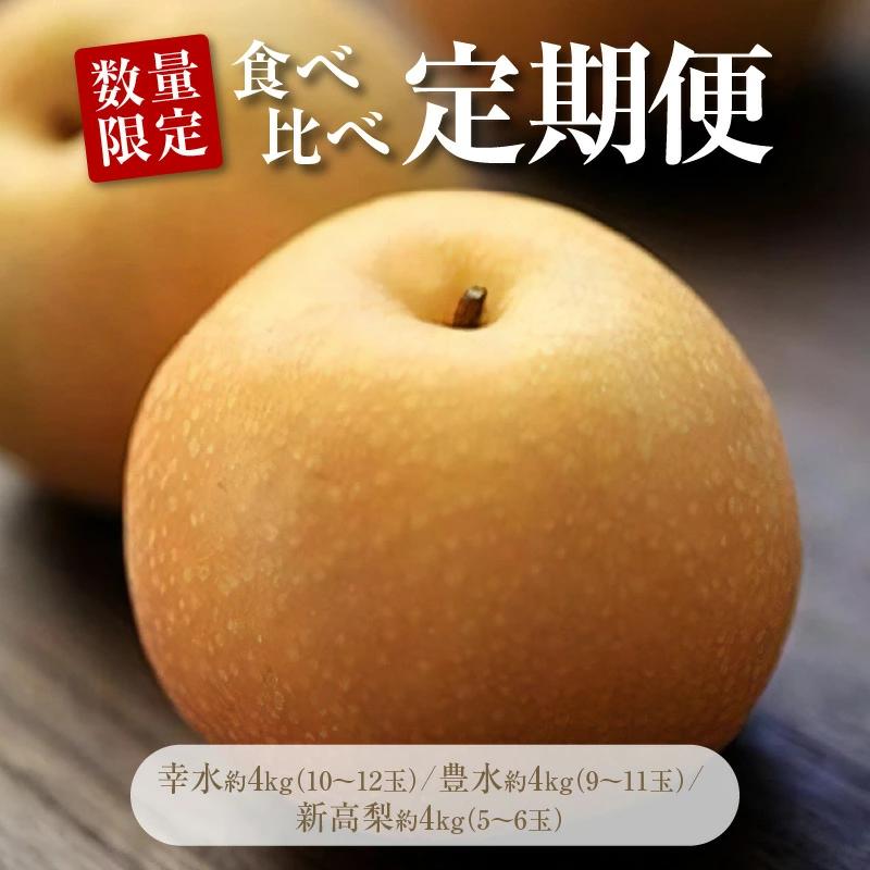 M32-0006_【ふるさと納税】【配送不可地域：北海道・沖縄県・離島】数量限定！ 平和農園の幸水約4kg・豊水約4kg・新高梨約4kg食べ比べ定期便