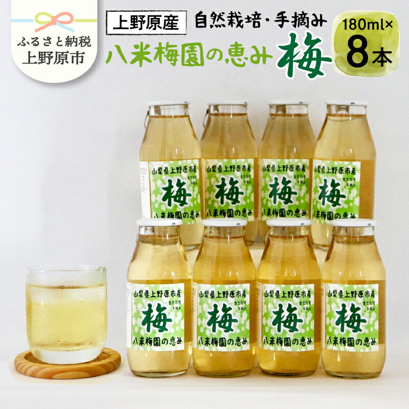 【ふるさと納税】 ◆先行予約◆ 梅ジュース 180ml×8本 無添加 自然栽培 八米梅園 国産 保存料不使用 梅果汁入り 飲料 梅ドリンク 美味しい 瓶 夏ギフト 贈り物 お取り寄せ 山梨県産 上野原市 送料無料