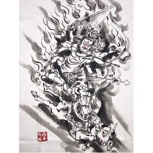 手描きTシャツ 仏画 大威徳明王 白 (半袖 Mサイズ)【1615022】