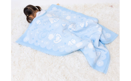 クリ衿 ベビー綿毛布(毛羽部分) 宇宙柄 ブルー 85×115cm 毛布の町泉大津市産 ｜ ベビー毛布 ベビーブランケット 毛布 ブランケット おくるみ 綿毛布 赤ちゃん毛布 綿100% 洗える 寝具 赤ちゃん キッズ N-MJK500 [3348]