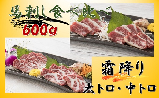 霜降り馬刺しの食べ比べ600ｇ（大トロ馬刺し・中トロ馬刺し各約300ｇ）＜専用醤油付き＞
