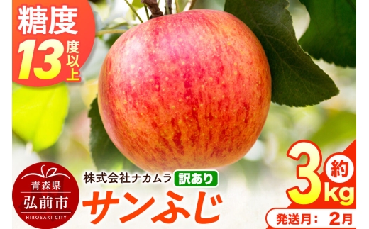 【27年2月発送】りんご サンふじ【訳あり】約3kg（8～13玉程度）糖度13度以上 先行受付 青森県産 林檎 リンゴ 果物 くだもの フルーツ 青森県 弘前市 不揃い 規格外 [先行予約 産地直送 家庭用 アップル おいしい ふじ 果実 美味 甘い]