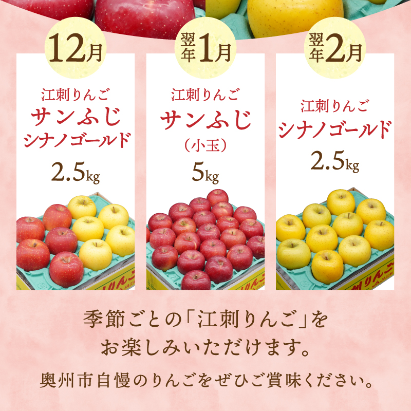 数量限定 奥州市のりんご 定期便･3回(12月～翌年2月) 江刺りんごの食べ比べコース [AQ037]