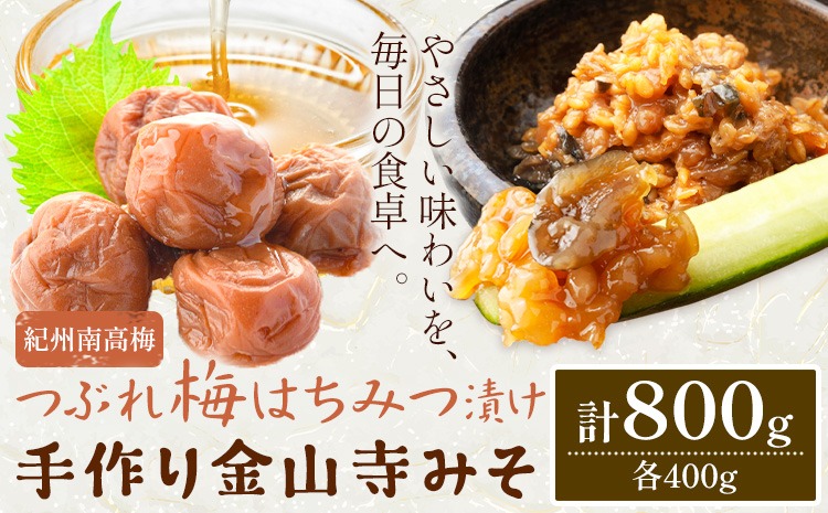 紀州南高梅 つぶれ梅（はちみつ漬）と 手作り 金山寺みそ 各400g 株式会社味季屋《30日以内に出荷予定(土日祝除く)》和歌山県 日高町 梅 梅干し 南高梅 はちみつ梅 味噌 ミソ---wsh_cajk11_30d_25_12000_800g---