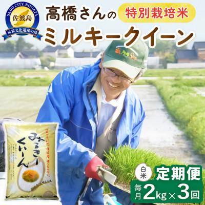 ふるさと納税 佐渡市 【毎月定期便】佐渡島産ミルキークイーン 白米2kg 特別栽培米　全3回