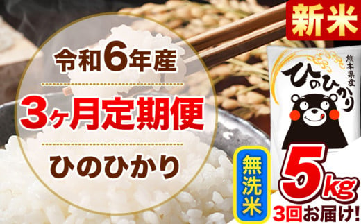 令和6年産新米 【3ヵ月定期便】 無洗米 ひのひかり 定期便 5kg 5kg×1袋《お申込み翌月から出荷開始》 熊本県産 精米 ひの 米 こめ ヒノヒカリ コメ お米