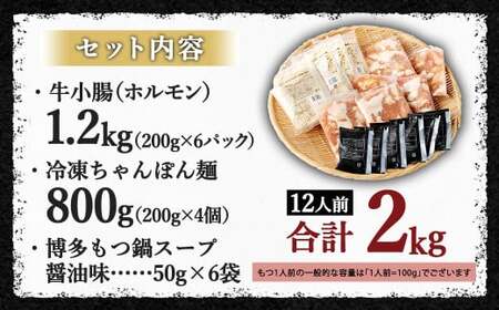 【3月発送】 国産牛もつ鍋 12人前 ちゃんぽん 濃縮スープ付（醤油味） もつ ホルモン 鍋 お鍋 セット 冷凍 岡垣町