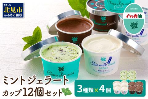 ミントジェラート カップ 3種×4個 ( ジェラート アイス アイスクリーム ハッカ チョコ ミント ミントアイス スイーツ チョコチップミント カカオ カップアイス )【007-0018】