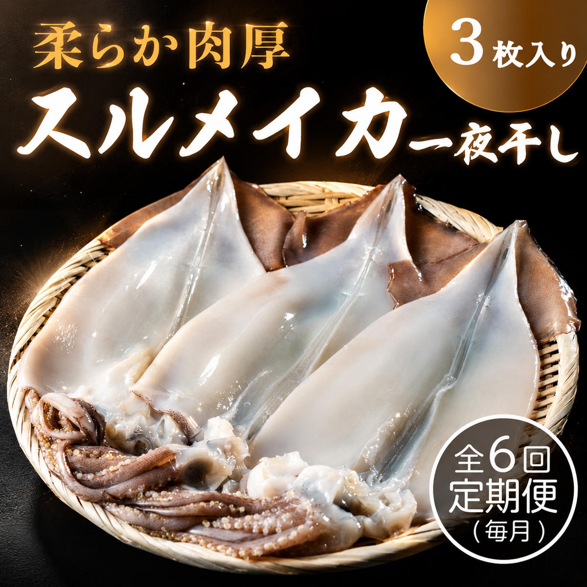 【毎月_定期便 全6回】日本海産柔らか肉厚のスルメイカ一夜干し(大)3枚　 魚貝類 イカ いか スルメイカ お酒 つまみ 特大 新鮮 保存 冷凍 国産 酒の肴 酒のつまみ