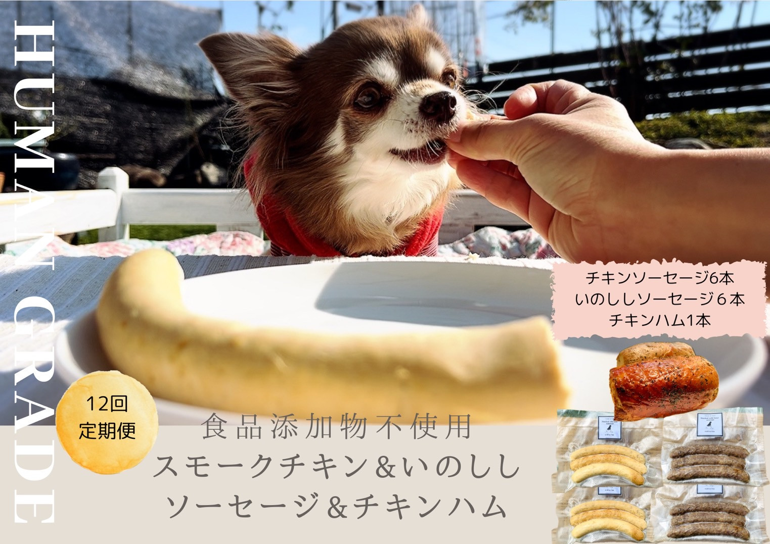 
FB024 犬の無添加おかず☆燻製の香りがたまらないスモークチキン＆いのししソーセージ＆スモークチキンハム【12回定期便】
