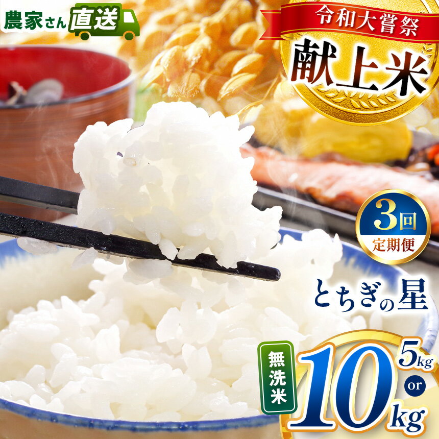 【ふるさと納税】 新米 限定 お米 無洗米 米 こめ コメ とちぎの星 5kg 10kg 定期便 3回 令和 大嘗祭 献上米 | 10月 11月 12月 2025年 秋 米 白米 精米 食べ比べ 先行予約 ご飯 おいしい こしひかり コシヒカリ 栃木県 真岡市 送料無料 （クラウドファンディング対象）