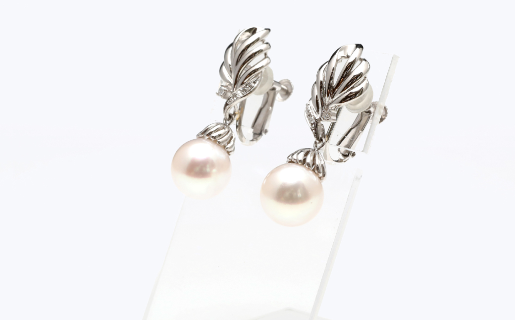【数量限定】あこや真珠 (10mm珠) ダイヤ入り デザインイヤリング Pt900 パール アクセサリー ／ ジュエリー ファッション 長崎県 長崎市 園田真珠