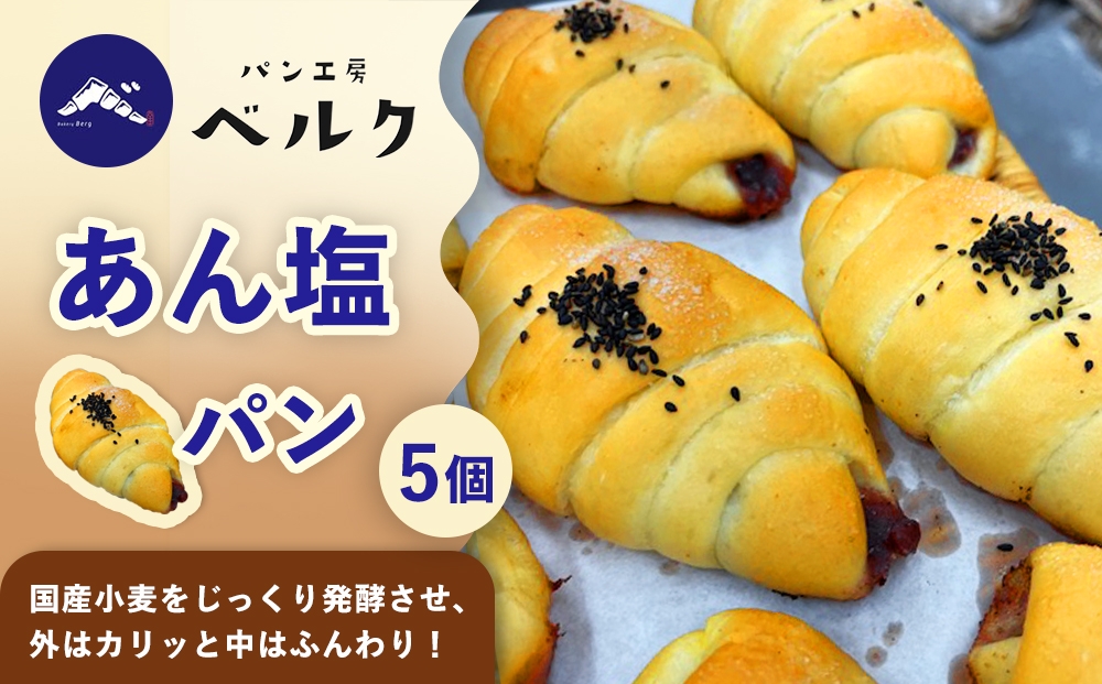 
                  あん塩パン 5個セット / あんぱん 塩ぱん 塩パン あん塩 アンパン あんパン パン セット 冷凍パン 朝食 おやつ ぱん 菓子パン ベーカリー / 稲沢市 / パン工房ベルク [BMAF004]
                