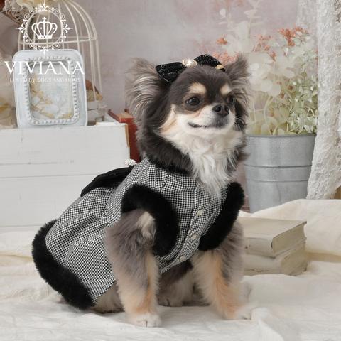 
                  ドッグウェア「VIVIANA」千鳥格子ファーワンピース　/ Black
                