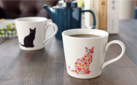 【美濃焼】温度で変化する器 温感 ネコ マグカップ 2個『座り猫』【丸モ高木陶器】 食器 ペア マグ カップ コーヒーカップ おしゃれ SDGs セット 焼物 動物 アニマル 猫 ねこ かわいい 白 