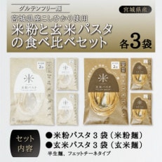 宮城県産コシヒカリ使用　グルテンフリー米粉パスタ食べ比べセット 米粉パスタ・玄米パスタ各3袋