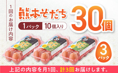 【全3回定期便】熊本そだち おいしいたまご 30個入り ( 10個入り × 3パック ) 山都町卵 熊本県産卵 卵 新鮮卵 高品質卵 卵 小分け卵 卵焼き パック卵 高評価卵 美味しい卵 笑顔の卵 卵