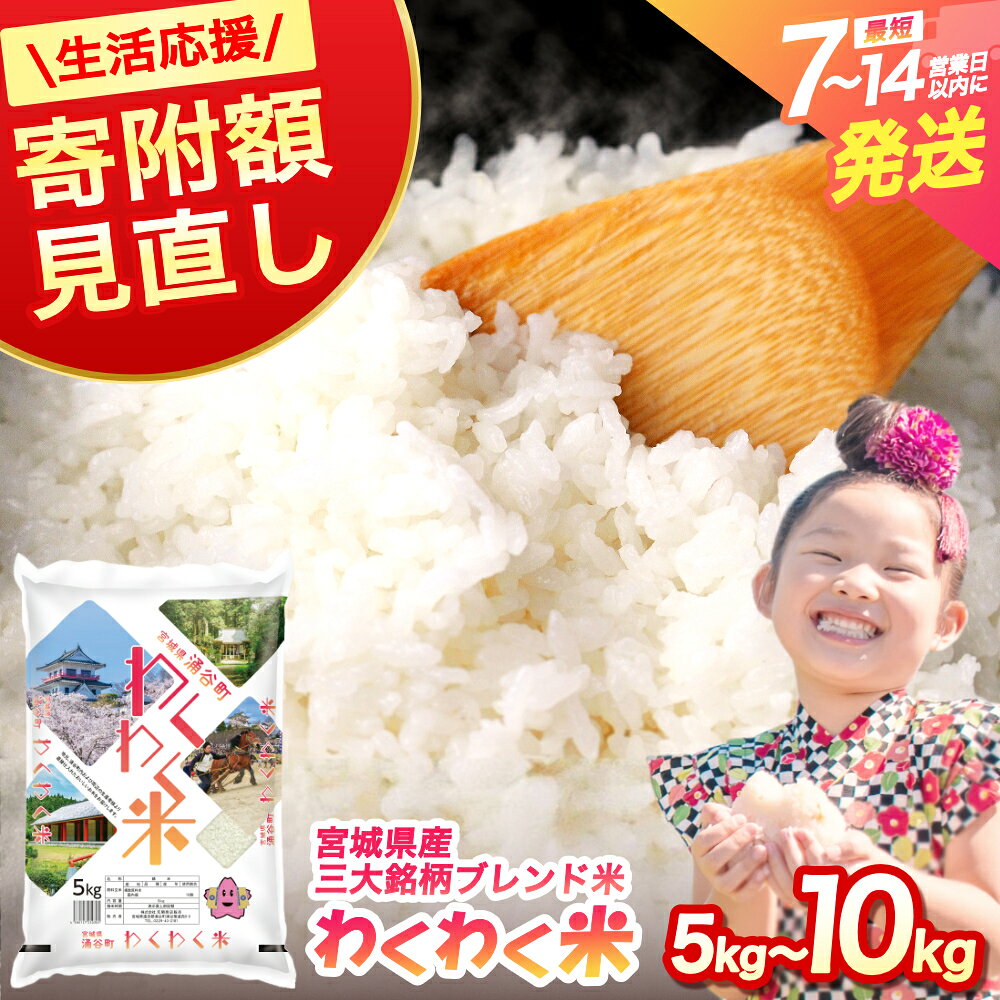 【ふるさと納税】宮城県産三大銘柄いいとこ取りブレンド米 わくわく米 【選べる容量】 5kg or 10kg ◆｜ お米 精米 白米 ひとめぼれ ササニシキ つや姫 宮城県産 三大銘柄
