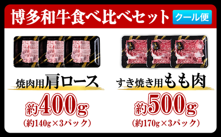 A4ランク 博多和牛 焼肉用肩ロース＆すき焼き用もも肉 食べくらべセット(計約900g) 《30日以内に出荷予定(土日祝除く)》博多和牛  株式会社吉浦コーポレーション
