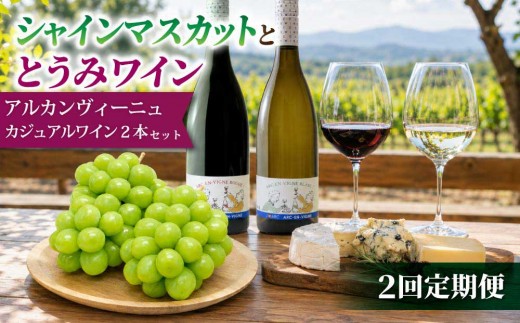 
                  【2回定期便】シャインマスカット＆とうみワインの定期便（シャインマスカット2房／カジュアルワイン2本セット）｜【JA信州うえだ／アルカンヴィーニュ】ぶどう 葡萄 大粒 果物 フルーツ ワイン 頒布会 長野
                