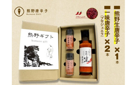 <テレビで紹介されました> 熊野唐辛子ギフト④ (一味唐辛子(プサジュエラ)×2本と生唐辛子のセット) 希少 国産唐辛子【kmng0019】