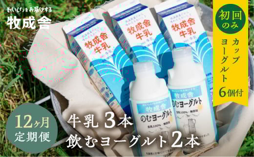 飛騨産生乳100%で作る低温殺菌牛乳&無添加飲むヨーグルト12か月定期お届け