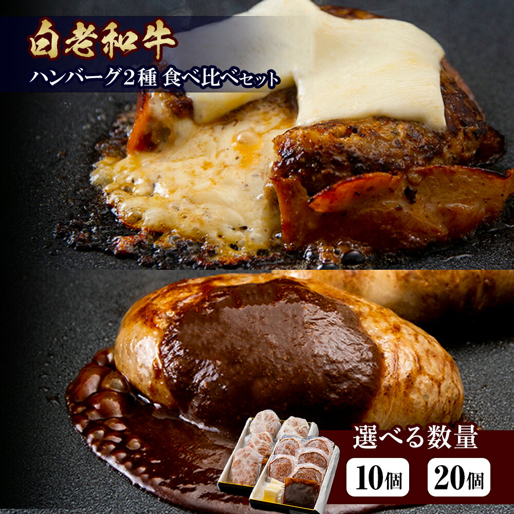 【ふるさと納税】白老牛 2種 食べ比べ ハンバーグ セット 選べる合計10個～20個 モッツァレラ ベーコン 網脂 特製ソース 手造り BY083和牛 牛肉 加工肉 チーズ ハンバーグ 肉料理 惣菜 北海道ふるさと納税 白老 ふるさと納税 北海道 クリスマス