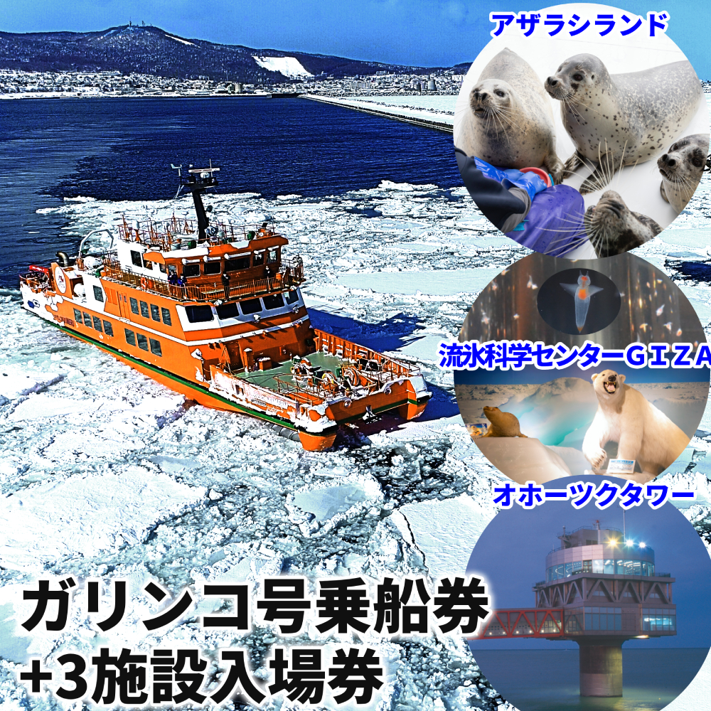 24-122 ガリンコ号3 IMERU 冬期運航 流氷クルーズ乗船券（3施設入場券セット）