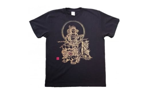 手描きTシャツ 仏画 文殊菩薩 黒 (半袖 Lサイズ)【1615178】
