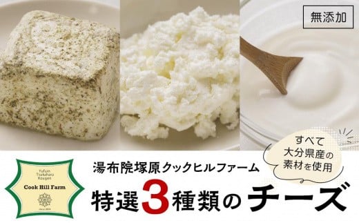 
湯布院クックヒルファームからお届け～ゆふいん牛乳でつくった特選！３種類の 無添加 チーズset～
