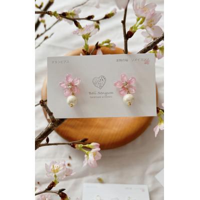 ふるさと納税 太宰府市 『ソメイヨシノ』桜とコットンパールのピアス　ピンク