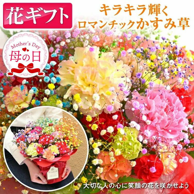 【ふるさと納税】ミックススマイルバスケット | 母の日 フラワーアレンジメント 生花 花 ギフト ロマンチックかすみ草 七色 輝く カスミソウ カスミ草 かすみそう お祝い プレゼント アレンジ花 カラフル おしゃれ