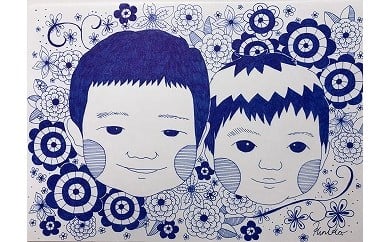 BN-4 ☆【ペン画】オリジナルペン画の似顔絵2名まで(ペット2匹可)