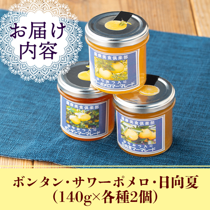 isa555 3種の柑橘ジャム食べ比べセット(計6個・ボンタン、サワーポメロ、日向夏 各140g)【薩摩美食倶楽部】