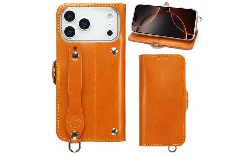 
            EFGS iPhone 17ProMax 手帳型 ケース 栃木キャメル 【左開き】 TPU スタンド カード入れ ベルト付き 栃木レザー 本革 リッキーズ
          